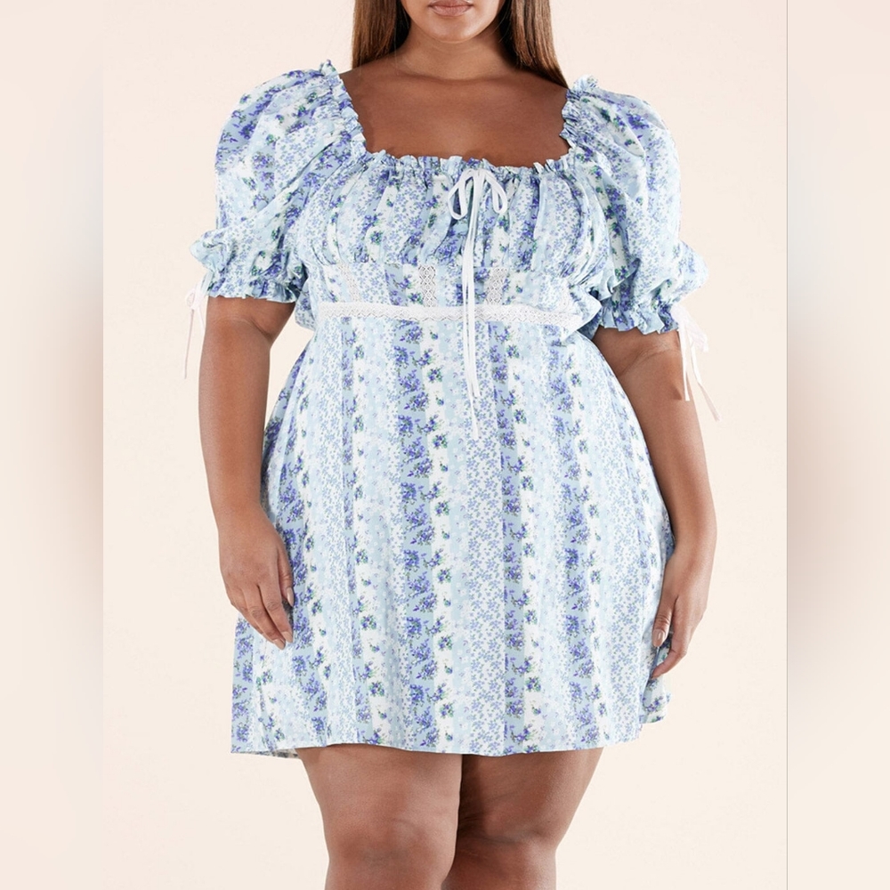 MEADOW BLUE FLORAL PRINT BABYDOLL DRESS